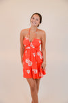 Red Halter Dress with Floral Print