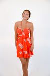 Red Halter Dress with Floral Print