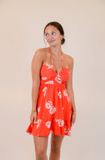 Red Halter Dress with Floral Print