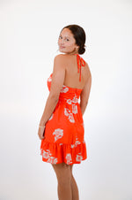 Red Halter Dress with Floral Print