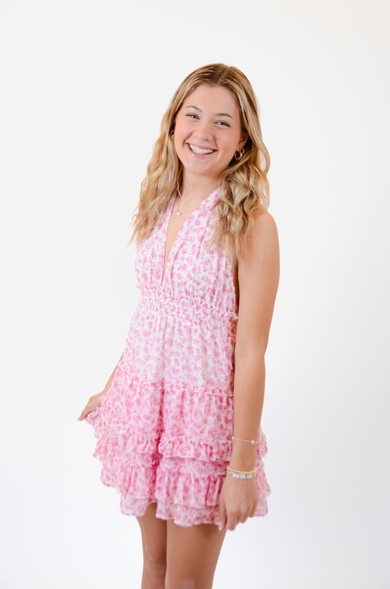 Pink and White Halter Dress