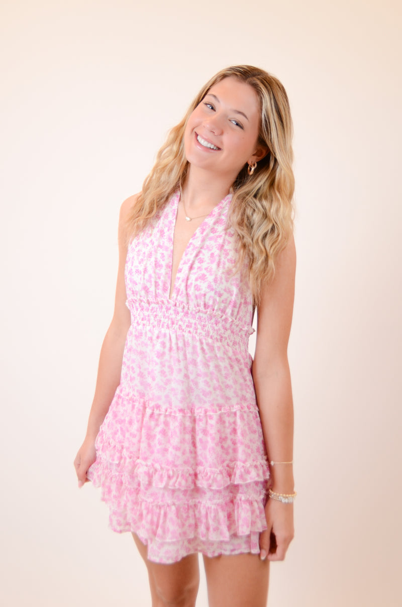Pink and White Halter Dress