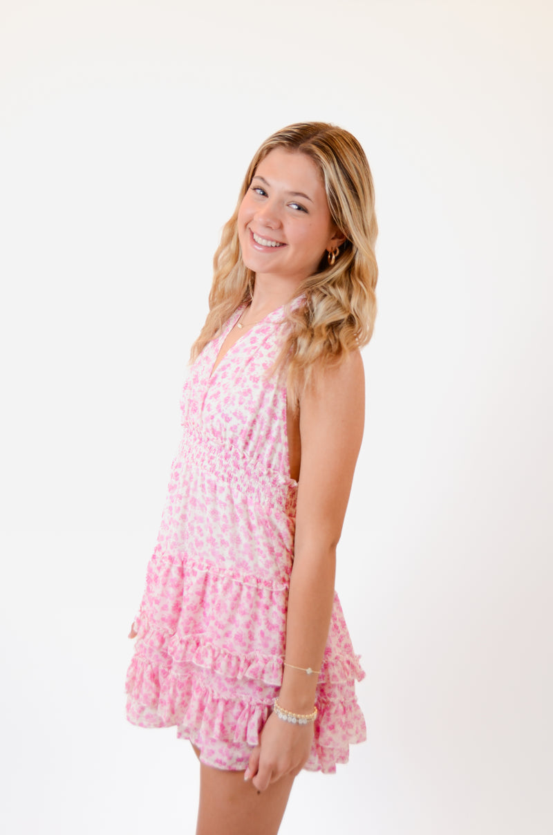Pink and White Halter Dress