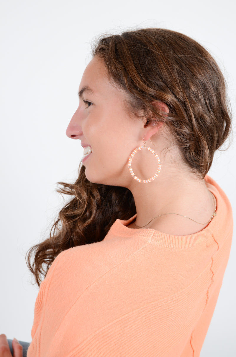 Orange and White Circle Earrings