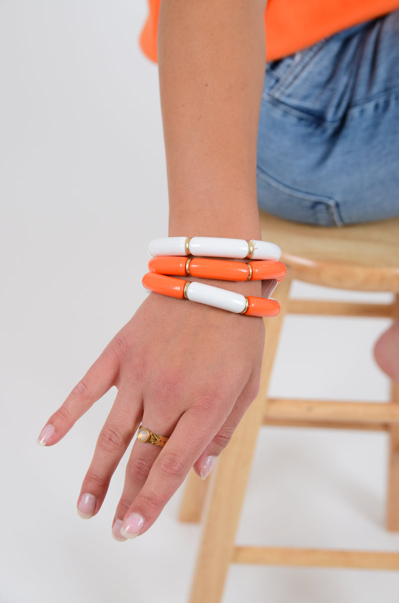 Orange and White Chunky Bracelets