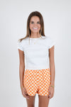 Orange and White Checkered Shorts