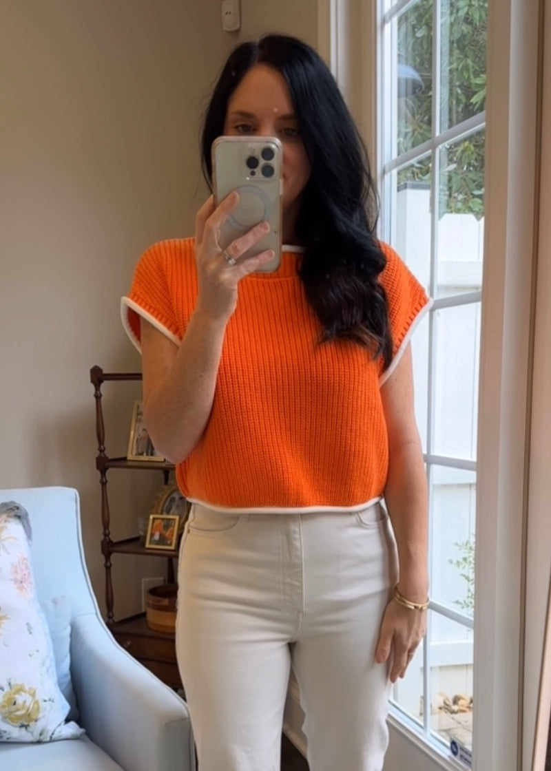 Orange Sweater with White Pipping