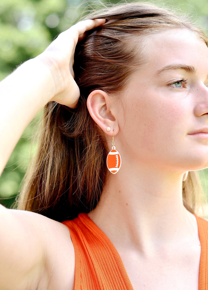 Orange and White Football Earrings