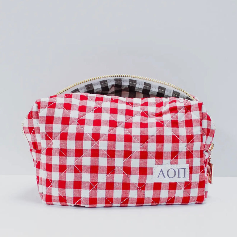 Gingham Quilted Makeup Bag