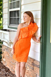 One Shoulder Ruffle Orange Dress