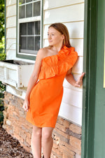 One Shoulder Ruffle Orange Dress