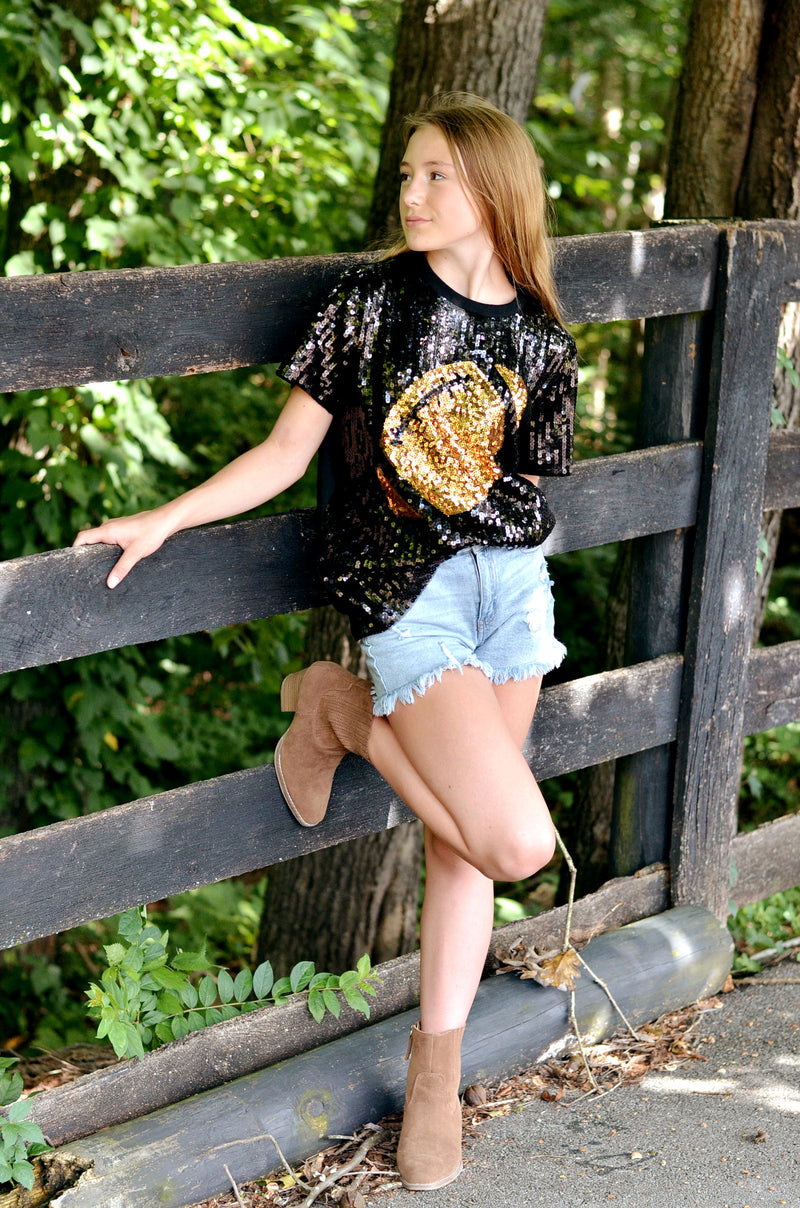 Sequins Tee with Football, Black