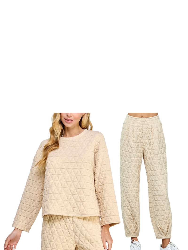 Quilted Tucked Pants, Cream