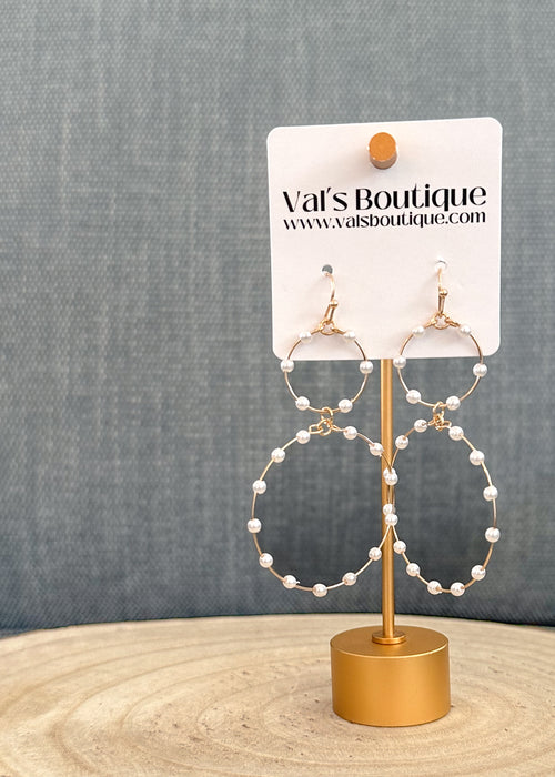 Double Circle Earrings with White Pearls