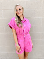 Button Up Romper, Hot Pink