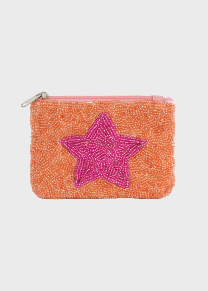 Beaded Coin Purse, Pink Star